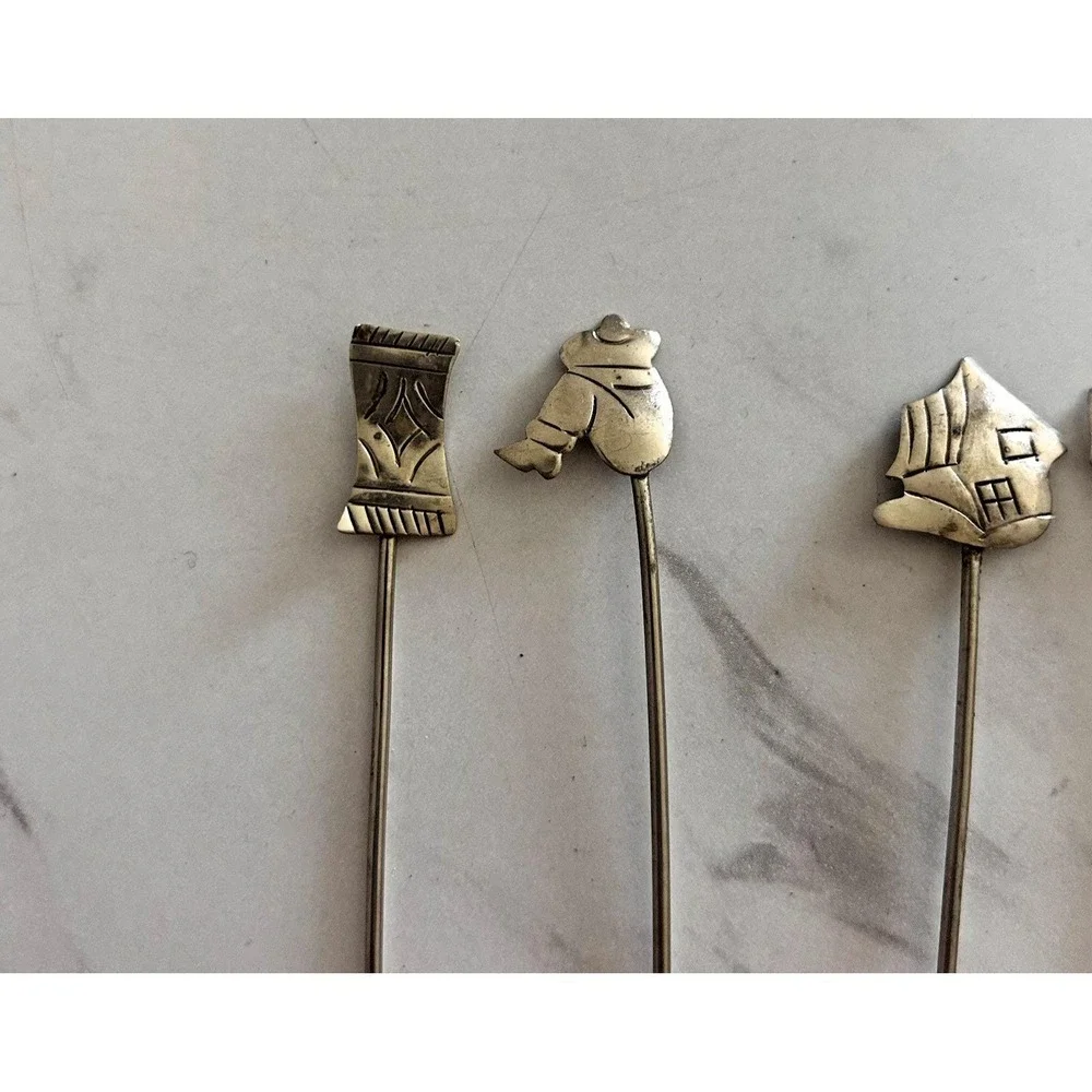 Vintage TAXCO Silver Olive Picks Forks Set of 8 Bar Ware Appetizers Mexico HHH
